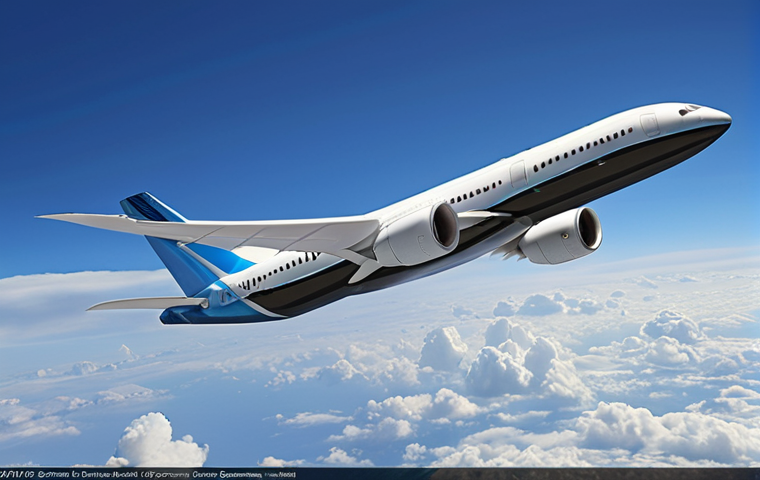 **
Prompt: "A sleek, modern passenger airplane with carbon fiber wings soaring through a clear blue sky. Focus on the advanced composite materials highlighting lightweight design and fuel efficiency. Airbus A350 or Boeing 787 Dreamliner inspired."
**