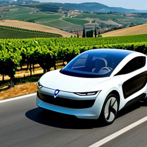 Home 16 Sodium Battery Powered Car**
"A futuristic electric car, powered by a sodium-ion battery, driving through the Tuscan countryside. Rolling hills, vineyards, and a bright, sunny day. The car is sleek and modern, showcasing the possibilities of sustainable energy in Italy. Fully clothed driver, appropriate attire, safe for work, perfect anatomy, natural proportions, professional rendering, high quality."
**