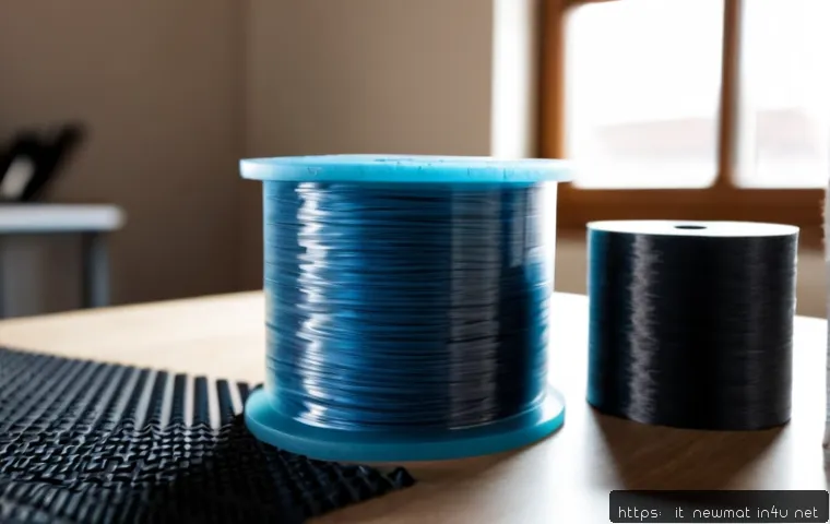 3D 프린팅 신소재 - Photorealistic close-up of innovative 3D printing materials on a clean Italian design studio workben...