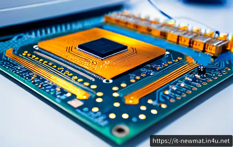 고속 전자기기 소재 - Photorealistic macro view of a high-speed electronics circuit board in an advanced Italian engineeri...